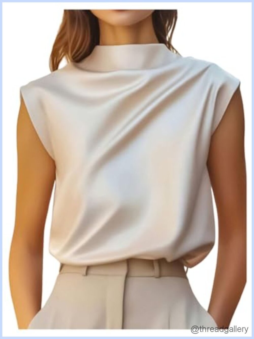 Satin Ruched Mock Neck Blouse Dolman Sleeve Work Top
